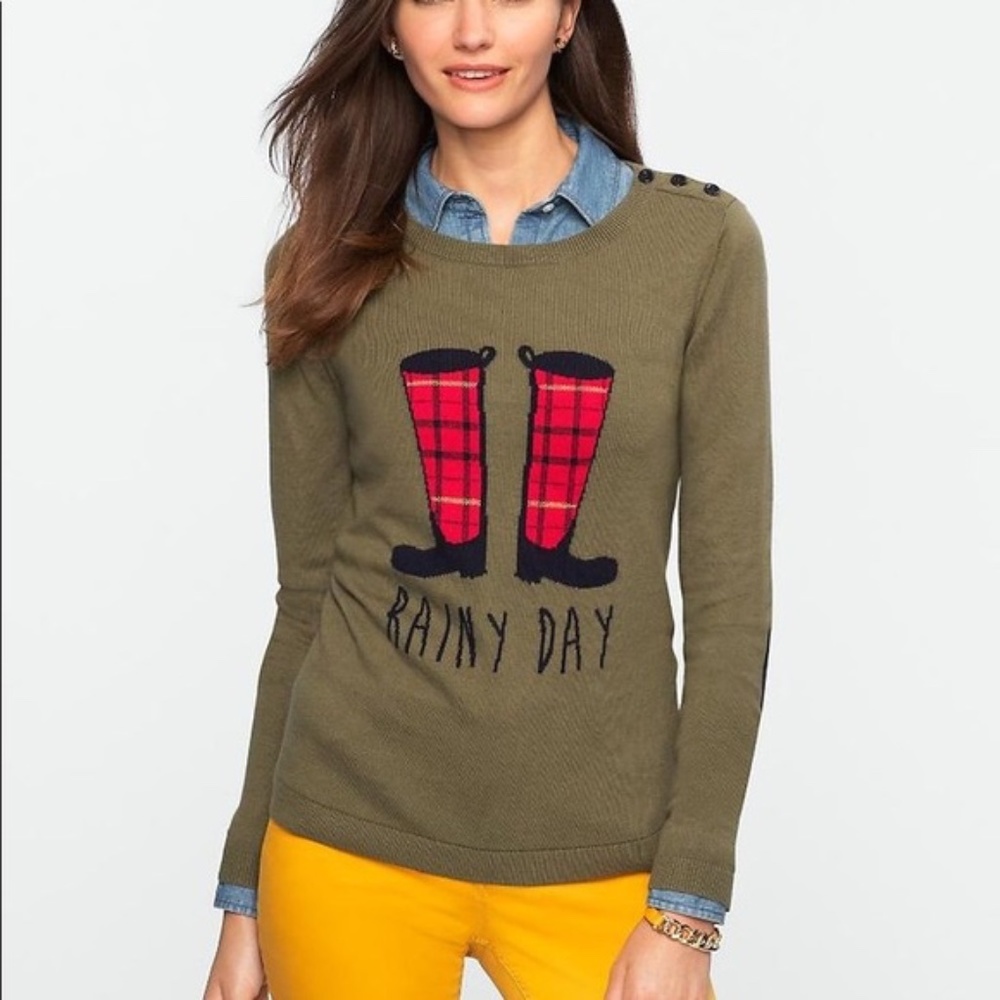 EUC Talbots Rainy Day Novelty Sweater Elbow Patches Size Small Petite SP